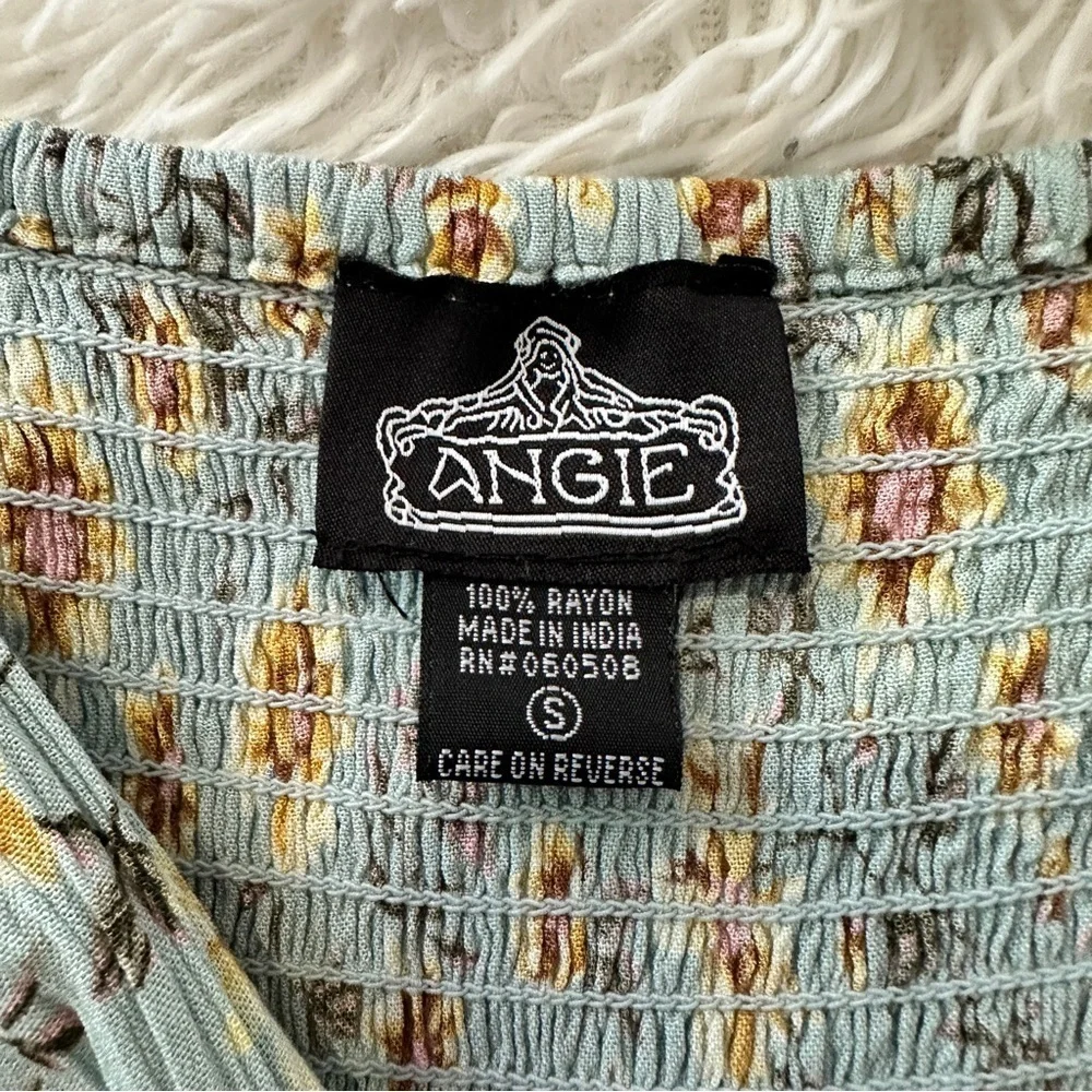 Angie Floral Sage Green Babydoll Long Sleeve Boho Smocked Peplum Top Size Small - Picture 11 of 16